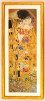 Gustav Klimt A csók című művének nyomtatott változata, üvegezett keretben, 49x19 cm