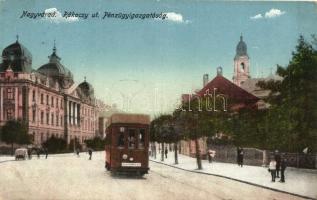 Nagyvárad, Oradea; Rákóczi út, villamos, pénzügyigazgatóság / street, tram, Financial Directorate