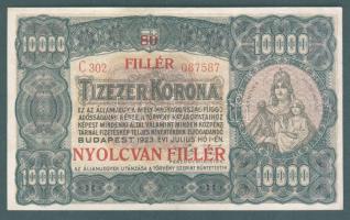1923. 10000K "80 fillér" fny-sal T:II+, (majdnem I-) hajtva, de törve nem