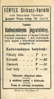 1930-as évek "Fényes Cirkusz-Varieté" bón-jegyutalvány