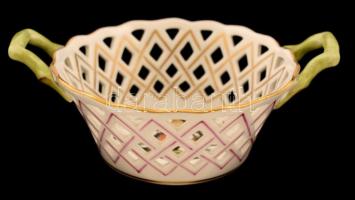 Herendi Rotschild áttört füles tálka, kézzel festett, jelzett, hibátlan, 14×10 cm