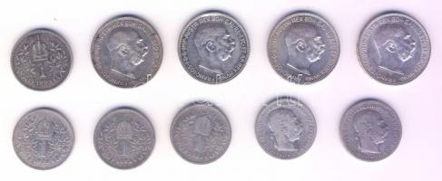 Ausztria 1895-1904 1Kr Ag (6x) T: 2/3, 3 + 1912. 2Kr Ag (4x) T:1/2,2+