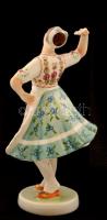 Zsolnay porcelán néptáncos lány, kézzel festett, jelzett, nagyon apró kopásnyomokkal, m: 22,5 cm