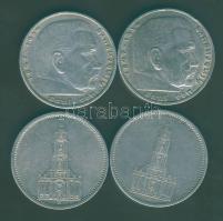 Német Birodalom 1934-35. 5M Ag "Hindenburg" (2x) + "Garnisonkirche" (2x) összesen 4db T:2/3