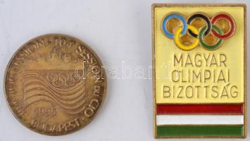 DN "Magyar Olimpiai Bizottság" zománcozott fém jelvény (20x29mm) + 1995. "104. Nemzetközi Olimpiai Bizottsági Ülés Budapest" angol és francia nyelvű Br emlékérem (22mm) T:2 ND "Hungarian Olympic Comittee" enamelled metal badge (20x29mm) + 1995. "104th IOC Session Budapest" English and French language Br commemorative medallion (22mm) C:XF