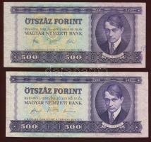 1980+1990. 500Ft mindkettőn lila festékfoltok, egyikben pénztárosi számjegyzet T:I