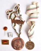 Vegyes: 5db klf díjérem és jelvény, közte Ausztria 1978. 5.IVV Volkswanderung Schönbrunn Cu emlékérem szalagon, az első modern kori olimpia nyerteseinek járó érem mintájára (70mm), 1965. Úttörő Olimpia Br emlékérem szalagon T:2