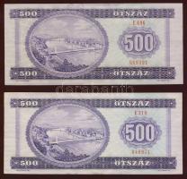 1980+1990. 500Ft mindkettőn lila festékfoltok, egyikben pénztárosi számjegyzet T:I