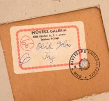 Oláh Jolán (1932-2005): Táj, tempera, karton, hátoldalán jelzett, üvegezett fa keretben, 69×49 cm