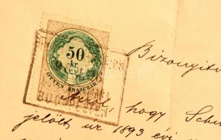 1895 Budapest, Ügyvédjelölti bizonyítvány, 50 kr okmánybélyeggel