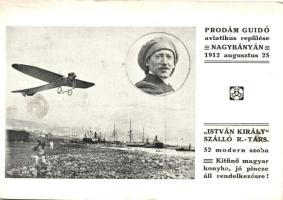 1912 Prodám Guidó aviatikus repülése Nagybányán, István Király szálló reklám, Horváth III. monoplán Fiume felett / Prodam Guido aviator, aeroplane, advertisement (EK)