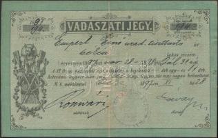 1897 Vadászjegy uradalmi tiszttartó részére Békésben kiállítva; Hajtott / Jagdkarte, hunting licence 11×17 cm