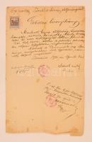 1921 Tiszabűd, Orosz hadifogságból hazatért férfi számára kiállított erkölcsi bizonyítvány, rajta 5 korona okmánybélyeggel