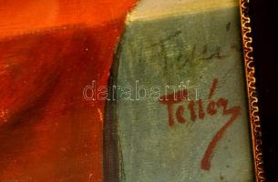 Tellér jelzéssel: Csendélet fikusszal. Olaj, karton, üvegezett keretben, 67×43 cm