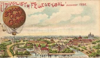 1896 Budapest 'Üdvözlet a fellegekből' Eugéne Godard hőlégballonja; Kunosy Vilmos és Fia zeneműnyomdájából, litho (EK)