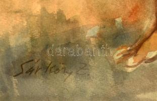 Sárközy Zoltán (1910-?): Halász a zsákánnyal. Akvarell, papír, jelzett, üvegezett keretben, 68×48 cm