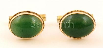 Aranyozott ezüst(Ag) nefrit köves, jelzett, br: 9,2 g