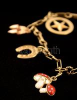 Arany(Au) 14K zsuzsu karkötő 9 db függővel, jelzett, h: 18 cm, br: 9,5 g