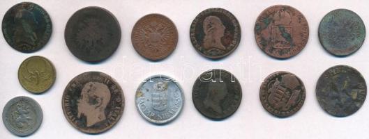 13db-os vegyes magyar és külföldi fémpénz tétel, közte 1812E 1kr Cu, 1812G 1kr Cu "I. Ferenc&qu...