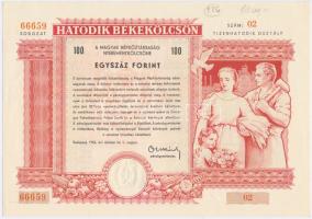 1955. "Hatodik Békekölcsön" nyereménykölcsön 100Ft-ról szárazpecséttel T:II