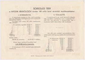 1955. "Hatodik Békekölcsön" nyereménykölcsön 100Ft-ról szárazpecséttel T:II