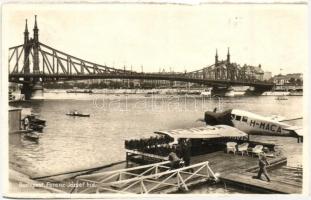 Budapest XI. Ferenc József híd, az Aeroexpress Rt. hidroplán állomása a Gellért Szálló előtt, H-MACA lajstromjelű Junkers F-13 típusú hidroplán (ferde szélek / slant sides)
