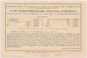Budapest 1948. "A VIII. Újjáépítési Állami Sorsjáték" 3Ft-os fél sorsjegye, "B" ...
