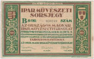 Budapest 1926. Iparművészeti Sorsjegy - Az Országos Magyar Iparművészeti Társulat jubileumi kiállítása alkalmából 5000K értékben, B sorozat T:III,III- ragasztás