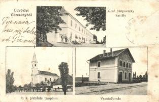 Görcsöny, Vasútállomás, gróf Benyovszky kastély, római katolikus plébánia templom (felületi sérülés / surface damage)