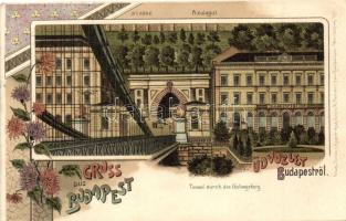 Budapest I. Alagút, takarékpénztár, floral litho