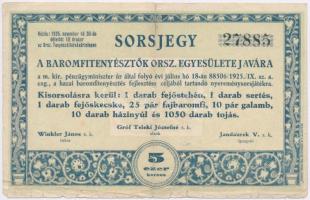1925. Baromfitenyésztők Országos Egyesülete sorsjegy 5000K értékben T:III,III- ragasztott