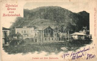 Herkulesfürdő, Herkulesbad; Postamt und Hotel Nestorovits, Verlag von Emil Jäger / post office, hotel