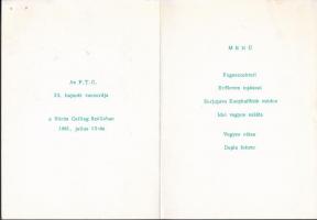 1981 Az FTC meghívója a 23. bajnoki évzáró vacsorára, menükártyával, 2 db