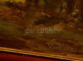 Jobbágy jelzéssel: Erdőhatár. Olaj, farost, keretben, 23×17 cm