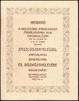 1910 Meghívó a Kolozsvári Iparos-Egylet fennállásának 50. évfordulója alkalmából tartott zászlószentelésre és díszközgyűlésre