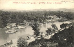 Pöstyén, Piestany; Parkrészlet a Vág partján, komp / park, river bank, ferry