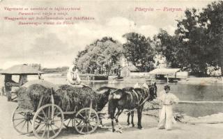 Pöstyén, Piestany; Uszoda, hajókunyhó, lovaskocsi, kiadja L. Bernas / swimming pool, cabin, horse cart (EK)