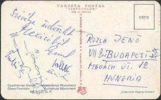 1968 Mexikó, Az olimpiai bajnok focisták aláírása a hazaküldött képeslapon(Páncsics Miklós, Östreicher Emil, Menczel Iván, Kocsis Lajos, stb.)