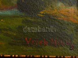 Vereb Mihály (?-?): Dombos táj. Olaj, karton, keretben, 24×31 cm