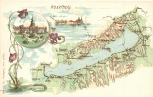 Keszthely, Balaton térkép. Károlyi Gy. litho