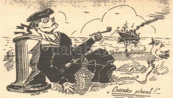 1954 Flottilla matrózélet humoros képeslap sorozat - 6 db megíratlan, jó állapotú képeslap / 1954 mariners life, humorous postcard series - 6 unused postcards, good quality, s: Máthé
