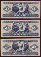 1980. 20Ft (3x) egymásutáni sorszámokkal T:I