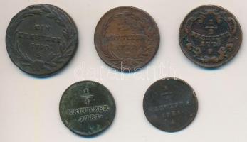 Ausztria 1774. 1/2kr Cu "II. József" + 1781A 1/4kr Cu "II. József" (2x) + 1783F ...