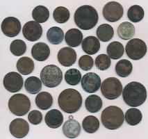 Vegyes fémpénz tétel ~239g súlyban, nagyrészt réz érmék, közte 1868KB 4kr valamint 1848B 10kr Ag V. Ferdinánd medállá alakítva T:vegyes