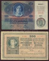 1914. 50K T:II + 1918. 200K T:III Mindkettő román bélyegzővel!