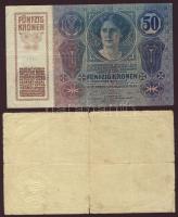 1914. 50K T:II + 1918. 200K T:III Mindkettő román bélyegzővel!