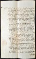 1836 Kiskunszabadszállás város és boltos közötti szerződés a városi előljárók aláírásával és a város címeres pecsétjével
