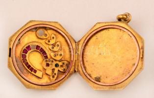 Arany (Au.) 14 K fényképtartó, szintetikus kövekkel, néhány kő hiányzik, jelzett, bruttó:9,2 g