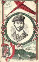 Lovag Pischoff Budapesten / Alfred Ritter von Pischoff aviator in Budapest commemorative postcard (levágott / cut)