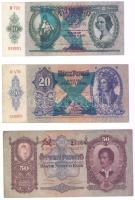 1930-41. 10P,20P,50P,100P zöld nyilaskeresztes fny-sal + 50P piros sarló-kalapács/sorszámos fny-sal T:II,III